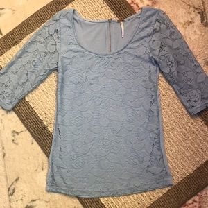 Girls “Poof” Blue Lace Long Sleeve